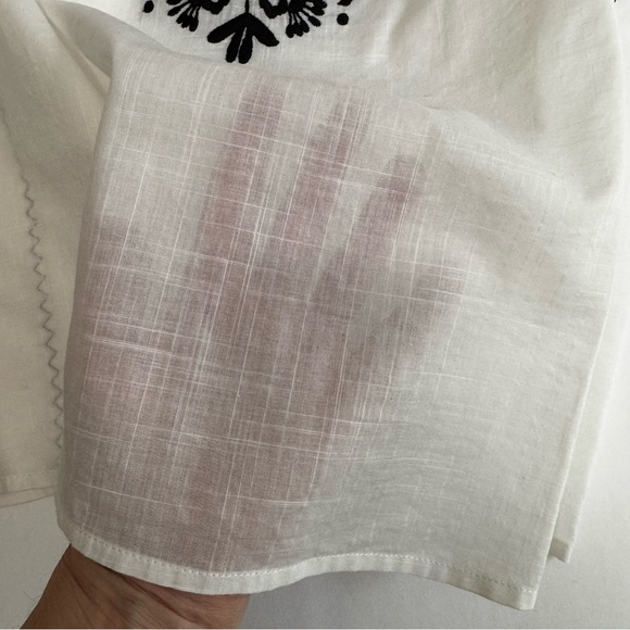 J.Crew Vintage White Gauze Blouse Black Embroidered V-Neck Puff Sleeve 0 - Picture 10 of 15